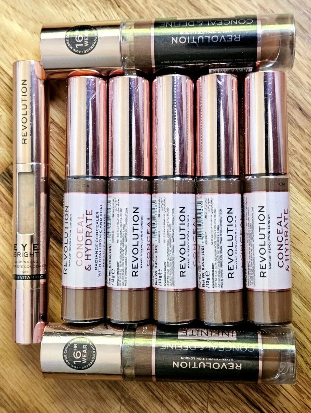 8pc Bundle Lot Revolution Dark Skin Tone Makeup Concealer, Brightness, Hydration